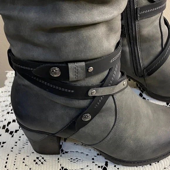 Gray Rieker Knee-High Women's Boots - Picture 4 of 11